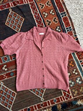 LC Lauren Conrad Rose Pink Short-Sleeve Button-Up Cardigan Top